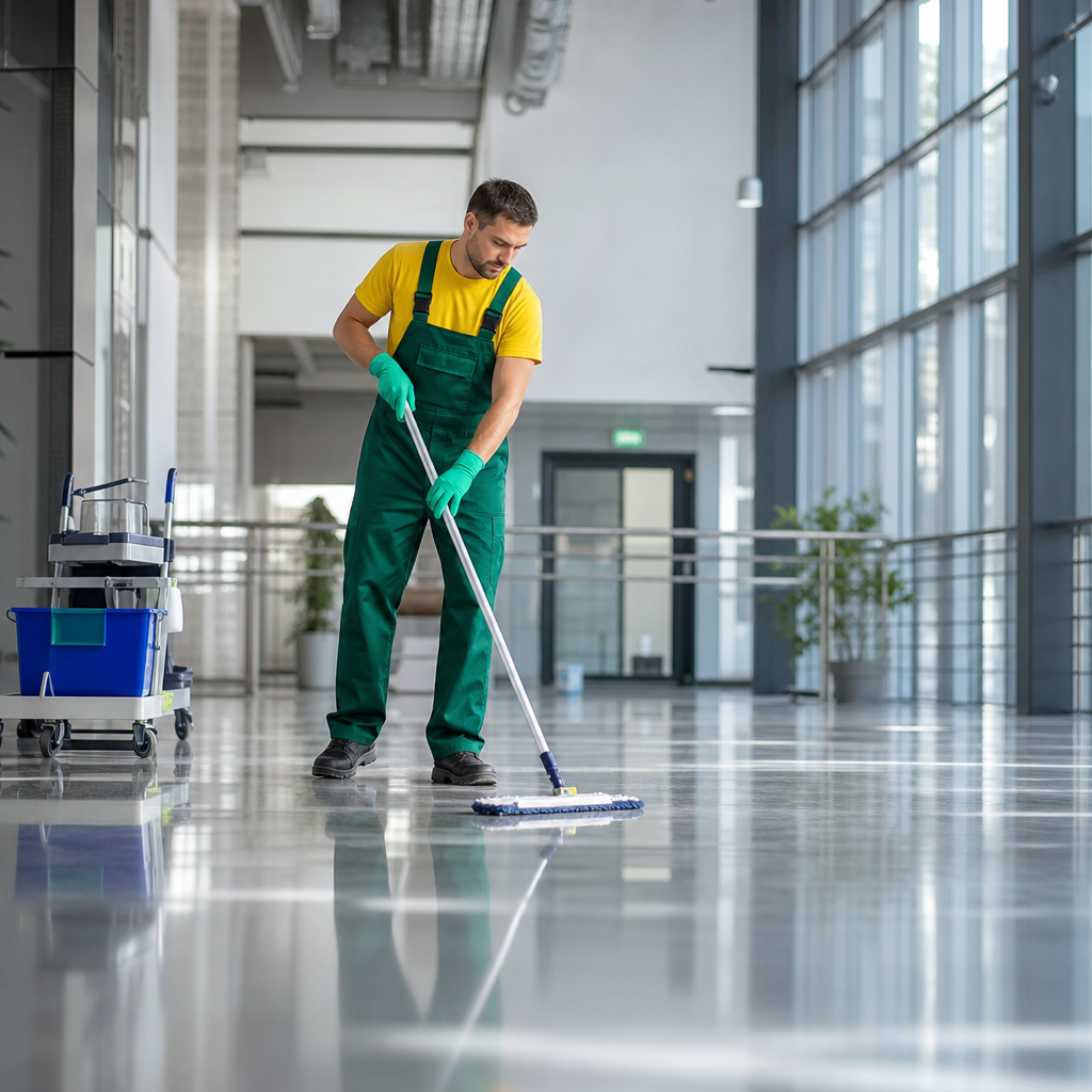 Cleaner at work on a commercial floor
