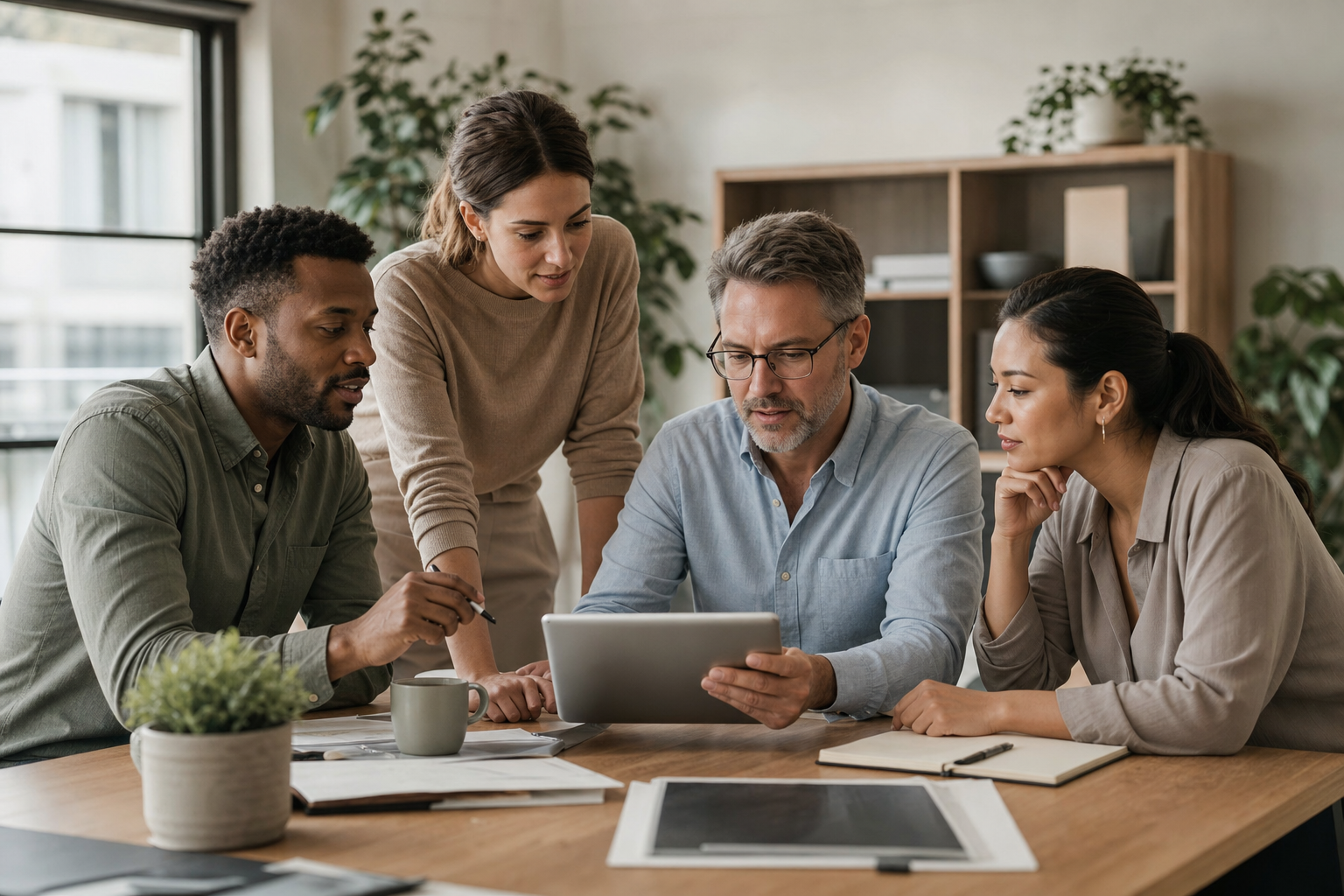 A team of advisors working together at a table