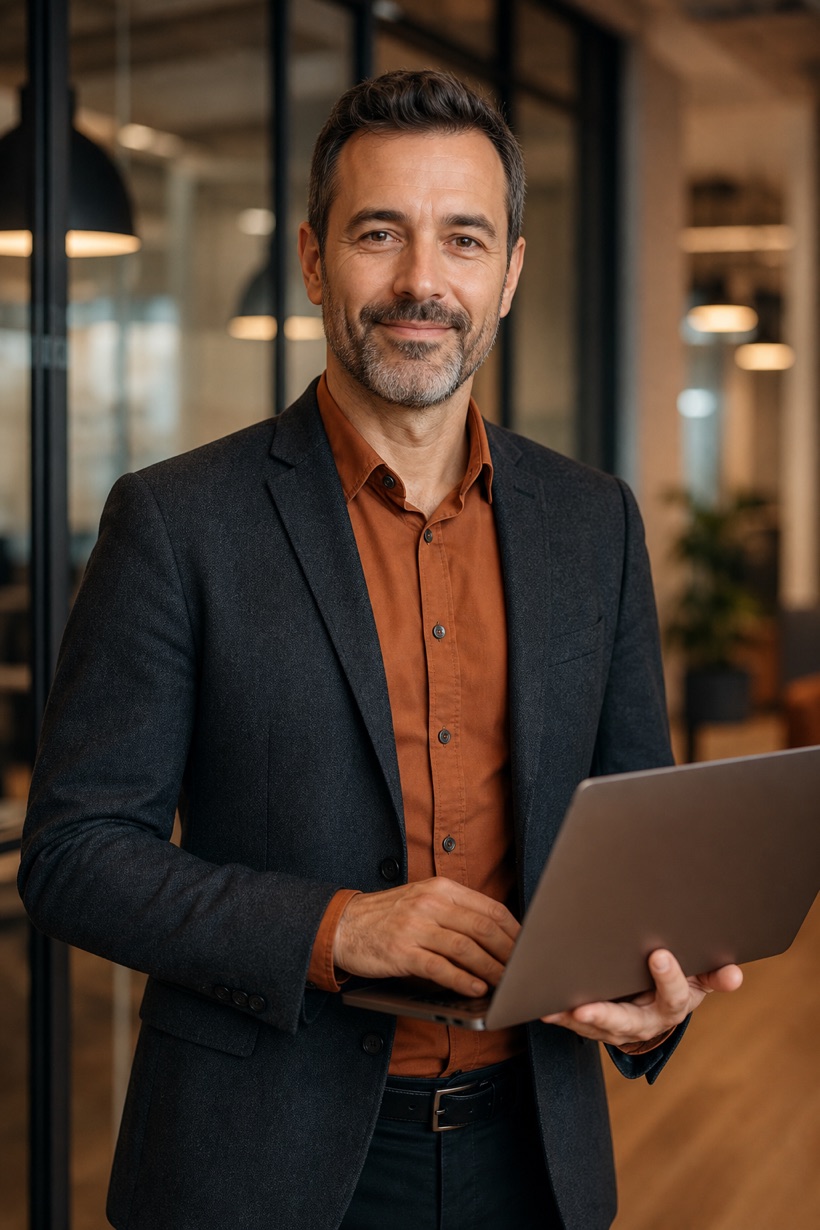 Wexford Digital consultant standing with a laptop