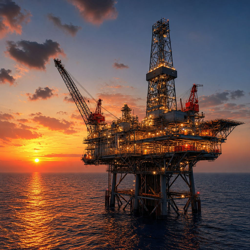 Offshore platform at golden dusk