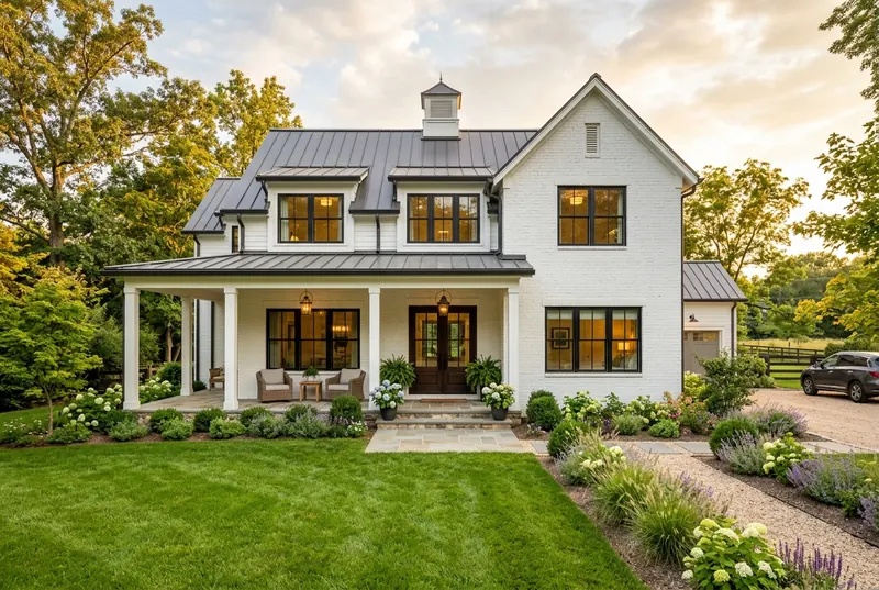 Farmhouse with a deep porch