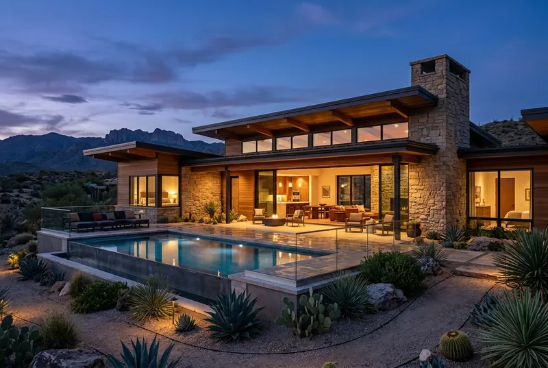 Butterfly-roof home with a pool
