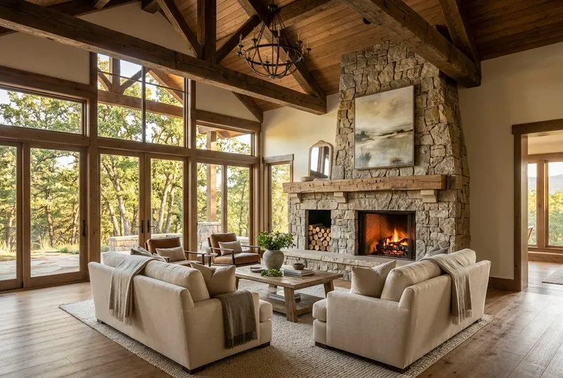 Great room with a fireplace