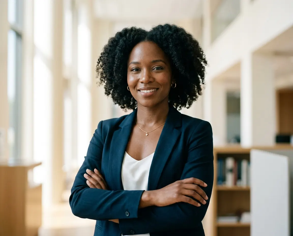 A Larkin Moss attorney in a navy blazer, arms folded, smiling
