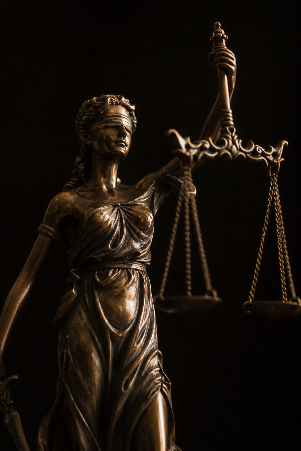 A bronze Lady Justice statue holding the scales