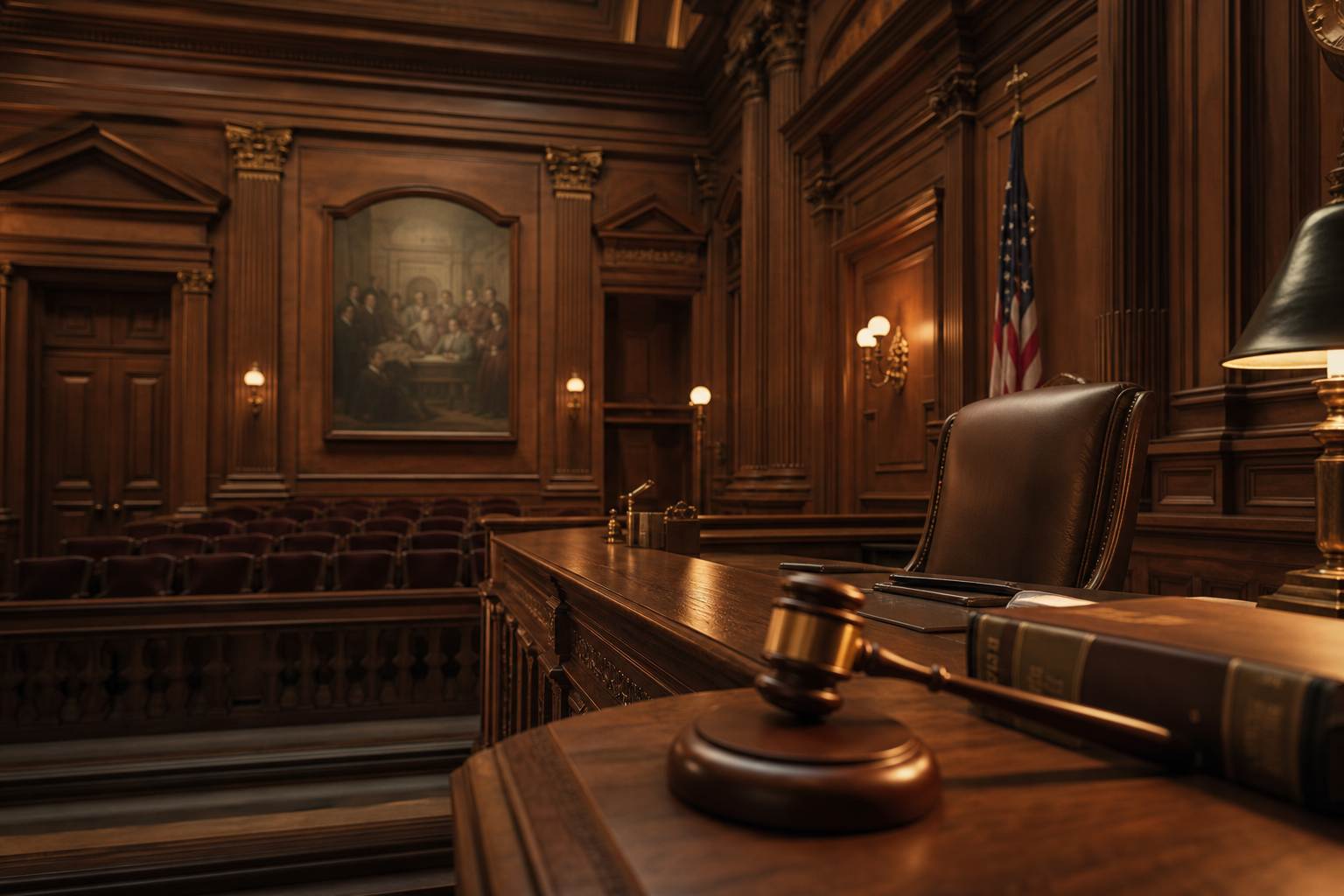 An elegant empty courtroom interior