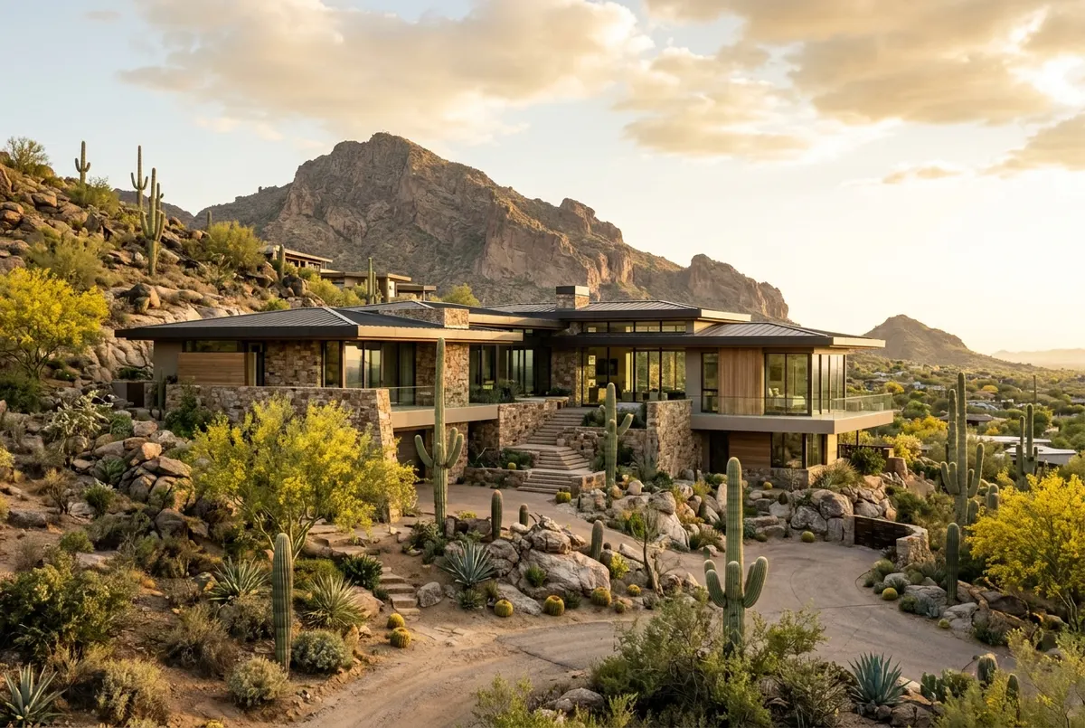 Hillside custom home below a desert mountain