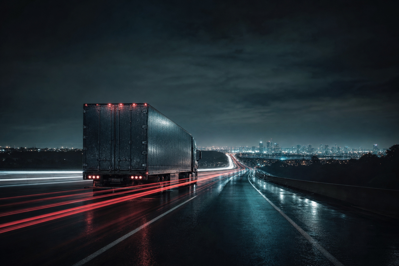 Freight truck on a night highway