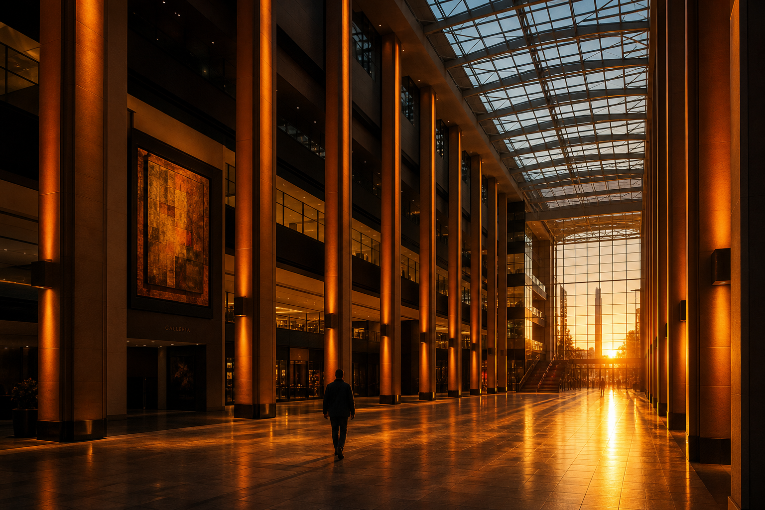 Wide view of a completed atrium interior