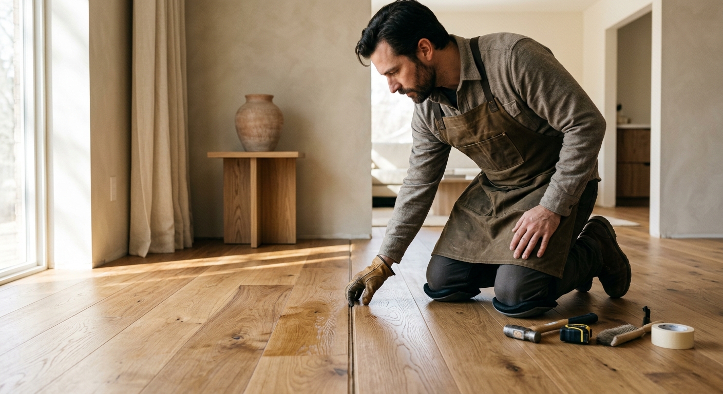 A tradesperson measuring a space