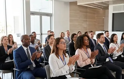 Audience applauding in a conference room