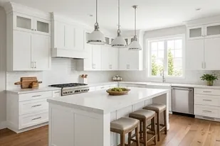 White kitchen with pendant lights