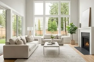 Bright living room with a fireplace