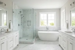 Marble bathroom with a soaking tub