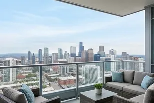 Balcony seating with a downtown view