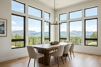 Dining room with a long wood table