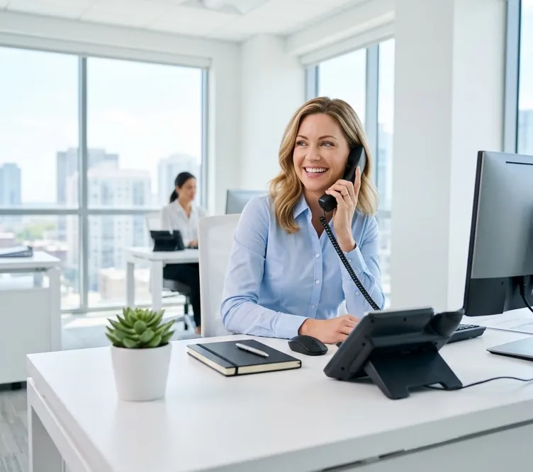 Agent on the phone in the office
