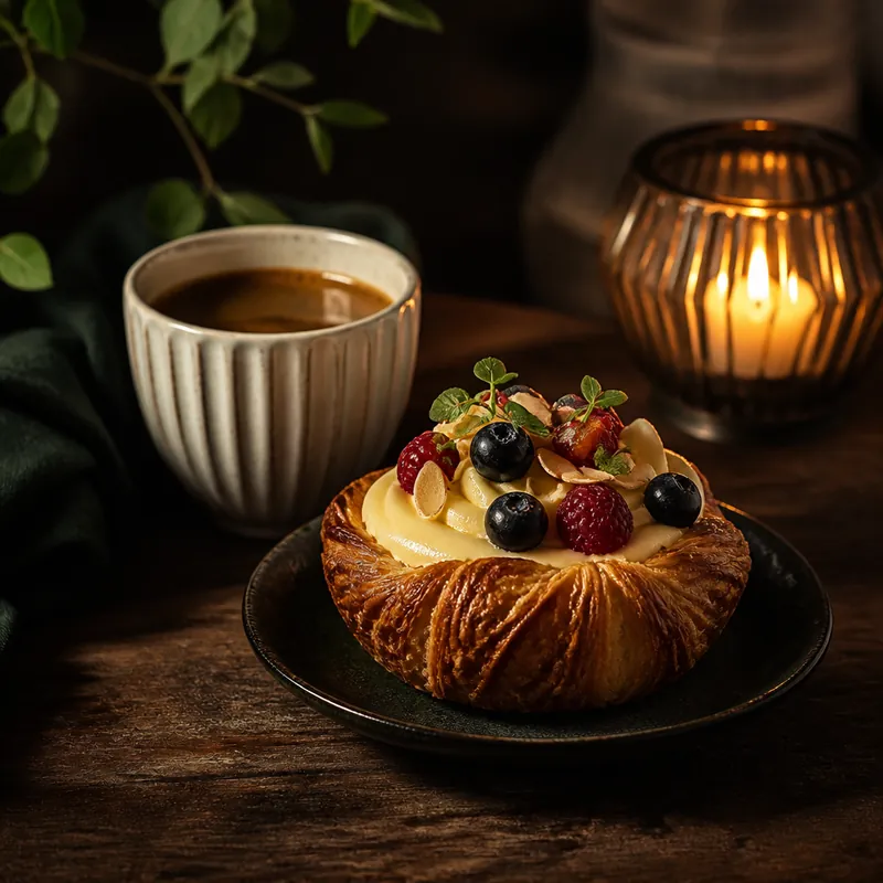 A tart and a cup of coffee