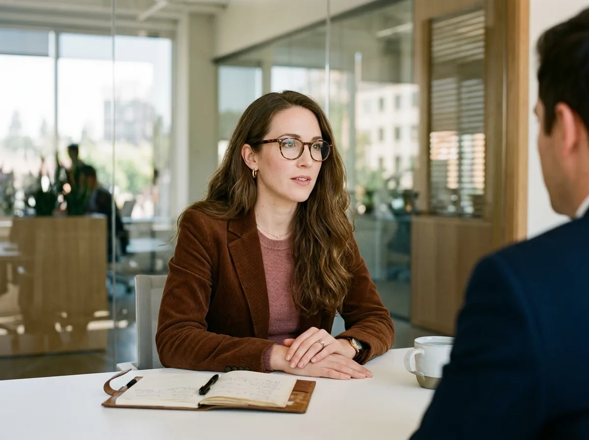 Attorney listening to a client across a meeting table