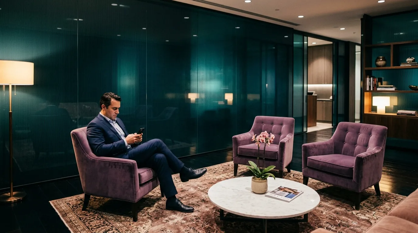 Client waiting in the Ashby Rowe reception lounge