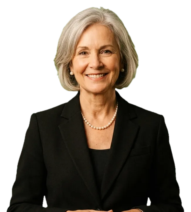 Portrait of attorney Maren Fairweather in a black suit