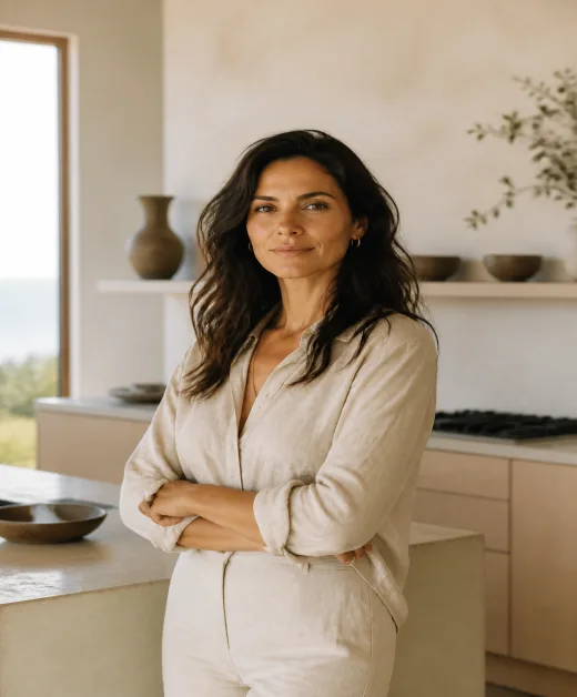 Marisol Vance, realtor, in a bright coastal kitchen